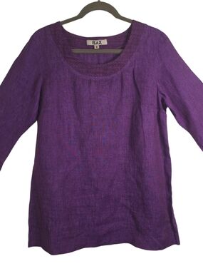 FLAX Linen Purple Tunic Top Size Small | 3/4 Sleeve Minimalist Boho